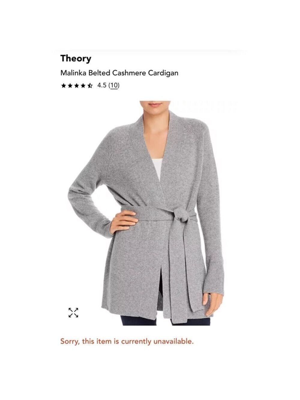 New Theory Gray Malinka 100% Cashmere Cardigan Size M
